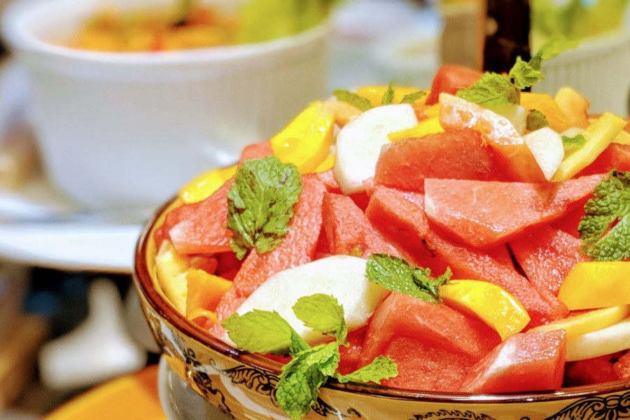 Ferienhaus mit Essen Toskana Italien Melonen Salat Dessert