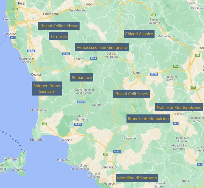 Weinproben Toskana Landkarte
